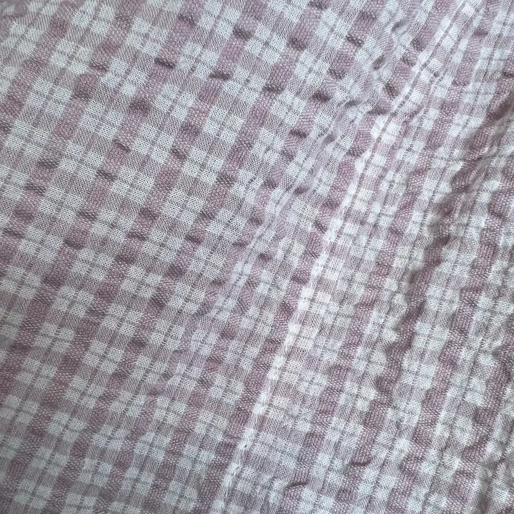 MADEWELL Seersucker Hopewell Puff-Sleeve Crop Top Womens Plaid Mauve Blouse XS
